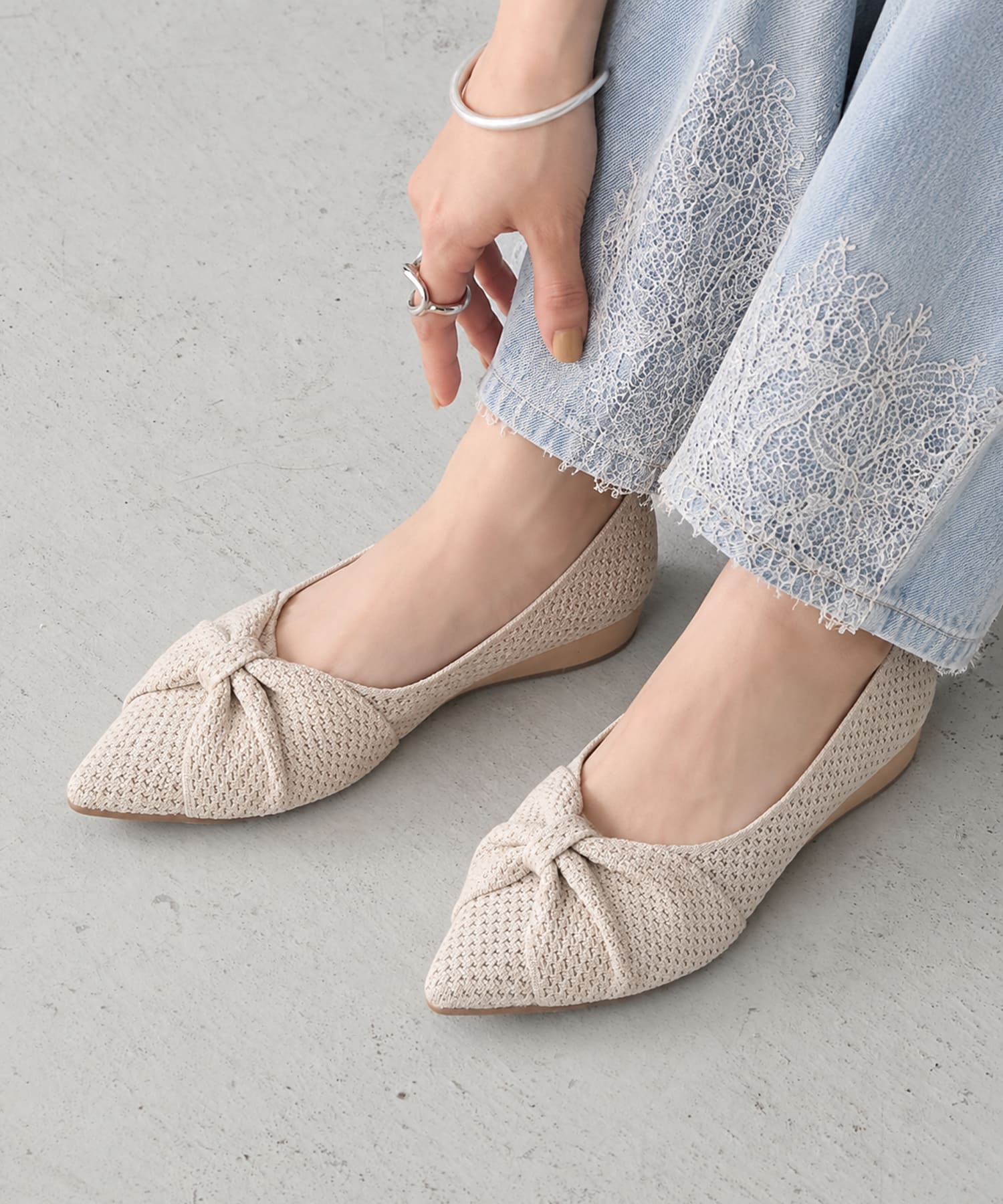 リボンニットフラットパンプス | andex shoes product ONLINE STORE