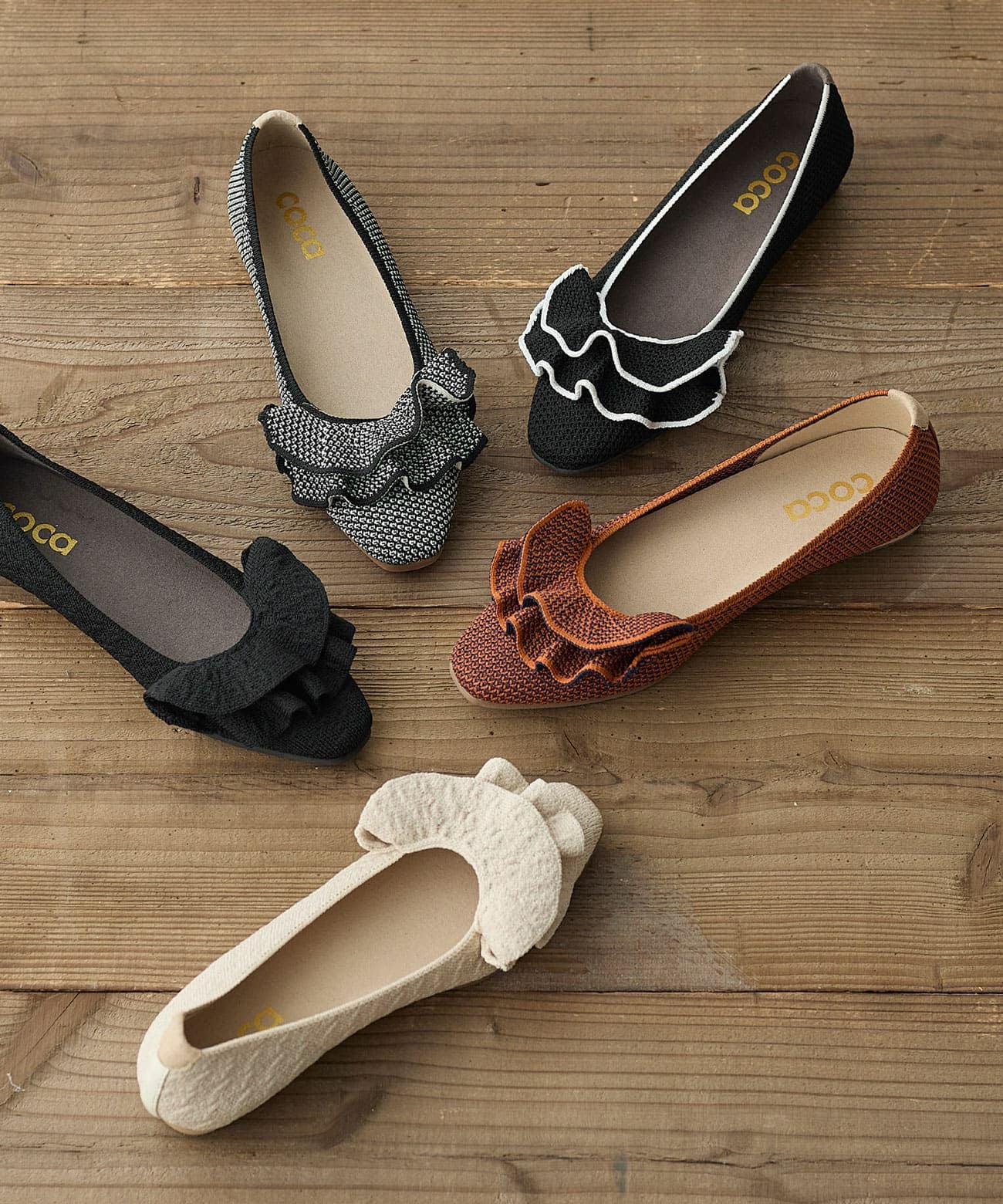 ビッグフリルソフトスクエアトゥループニットパンプス | andex shoes