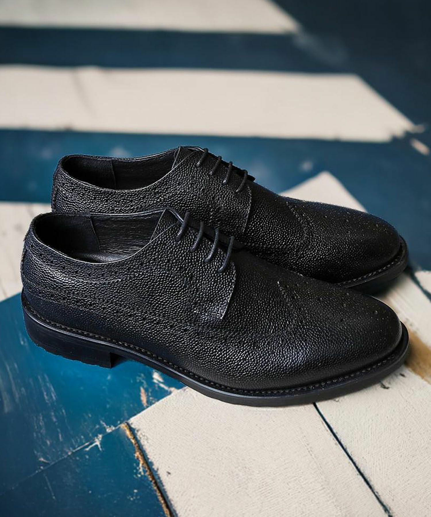 Oxford & Derby 黒 エンボスローファー 外羽根エンボスフルブローグ | andex shoes product ONLINE STORE
