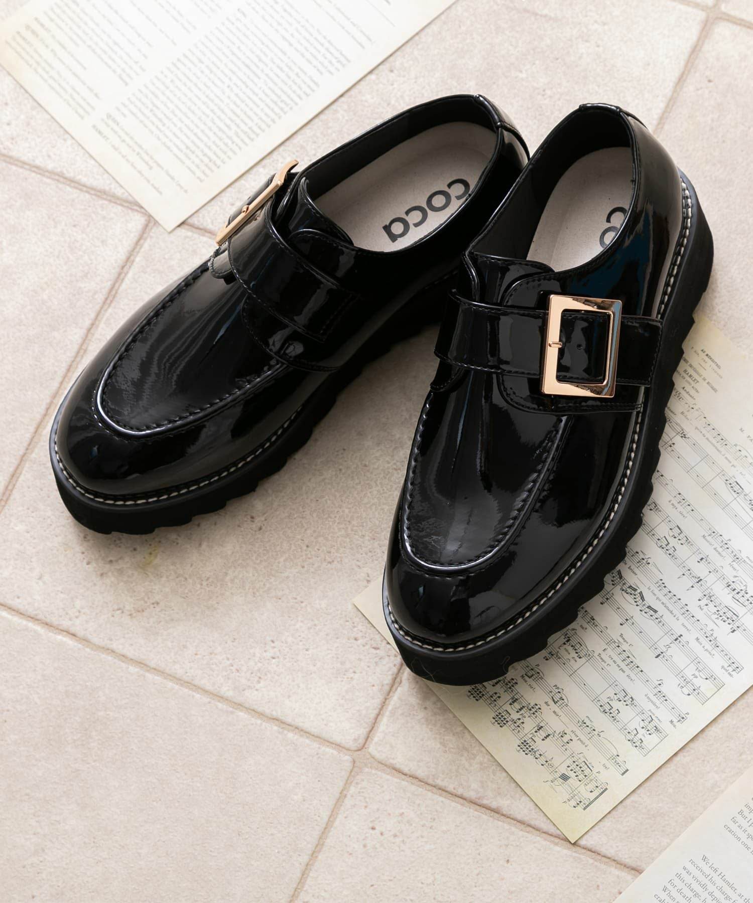 ワンベルトバックルデザイン厚底ローファー | andex shoes product