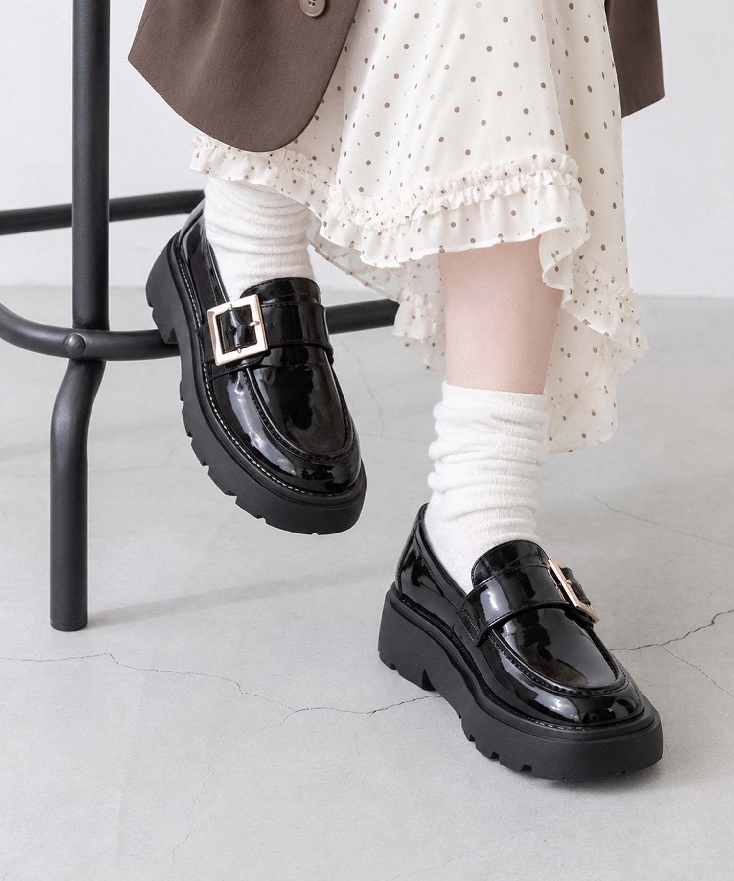 ワンベルトバックルデザイン厚底ローファー | andex shoes product