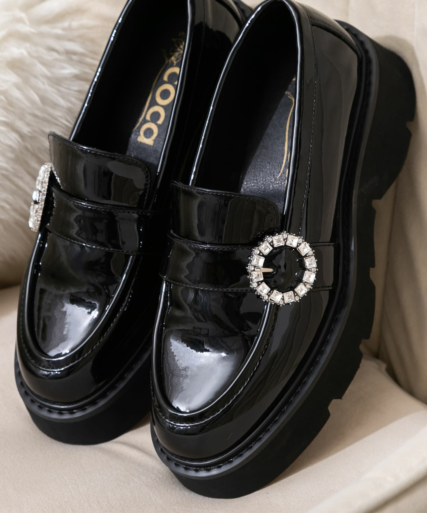 ビジューバックル付き厚底ローファー | andex shoes product ONLINE STORE