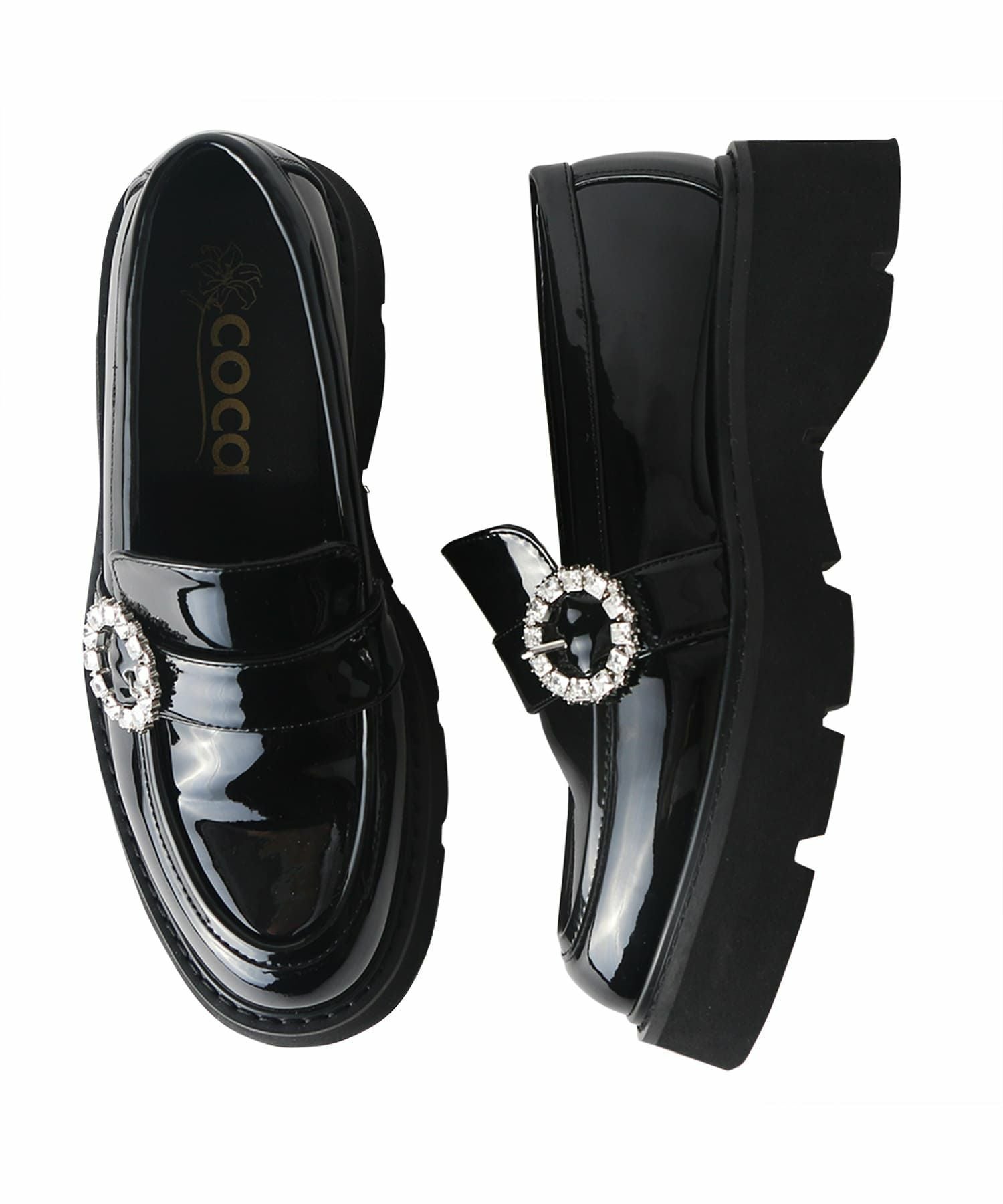 ビジューバックル付き厚底ローファー | andex shoes product ONLINE STORE