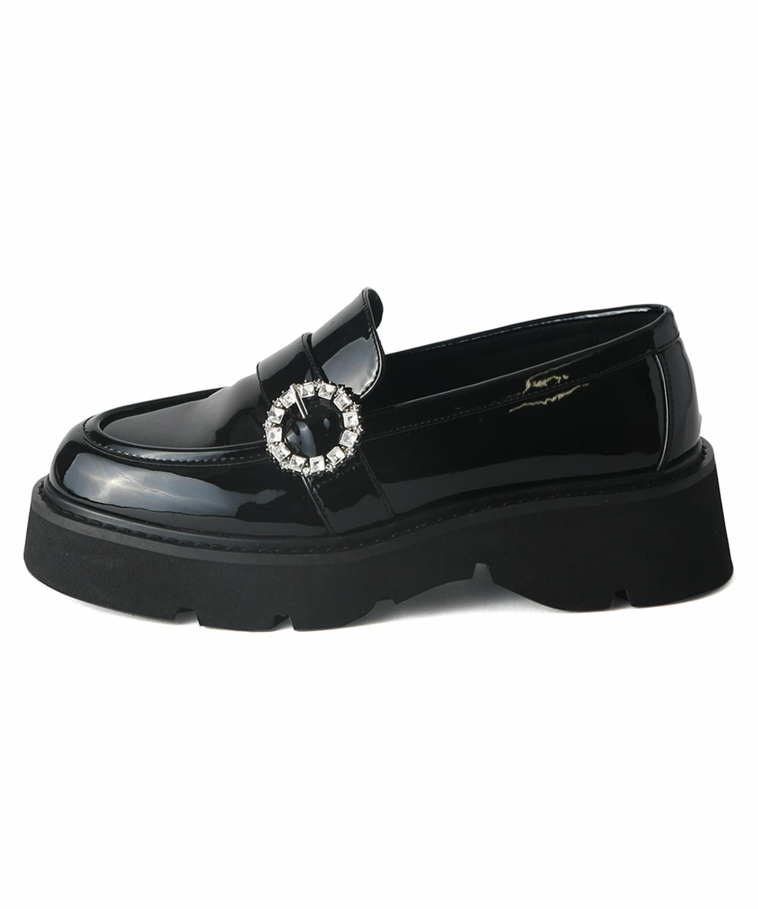 OHGA ビジュー付き ブラックローファー ビジューバックル付き厚底ローファー | andex shoes product ONLINE STORE