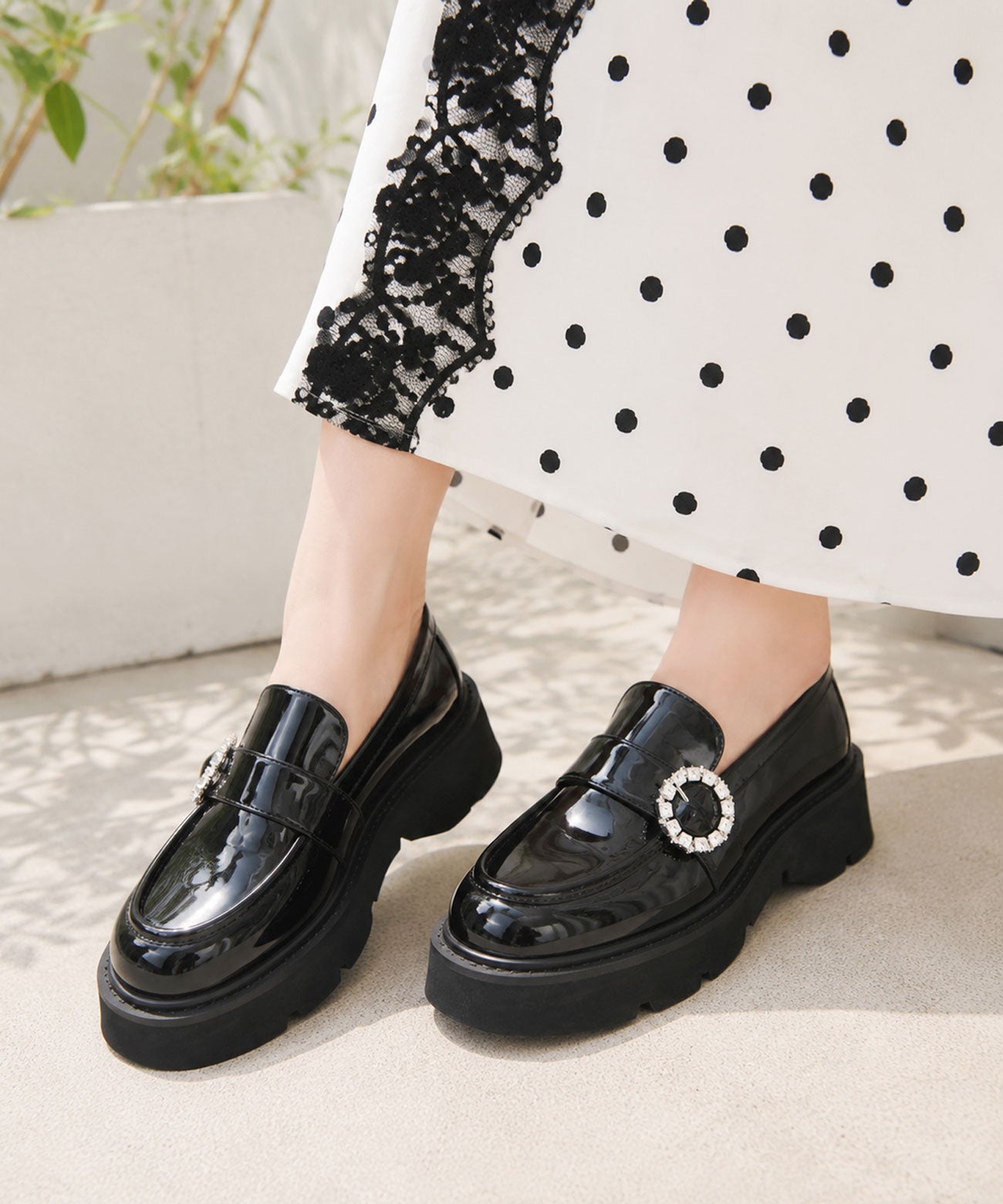 ♡BittoHouse　ビジュー付ローファー♡ ビジューバックル付き厚底ローファー | andex shoes product ONLINE STORE