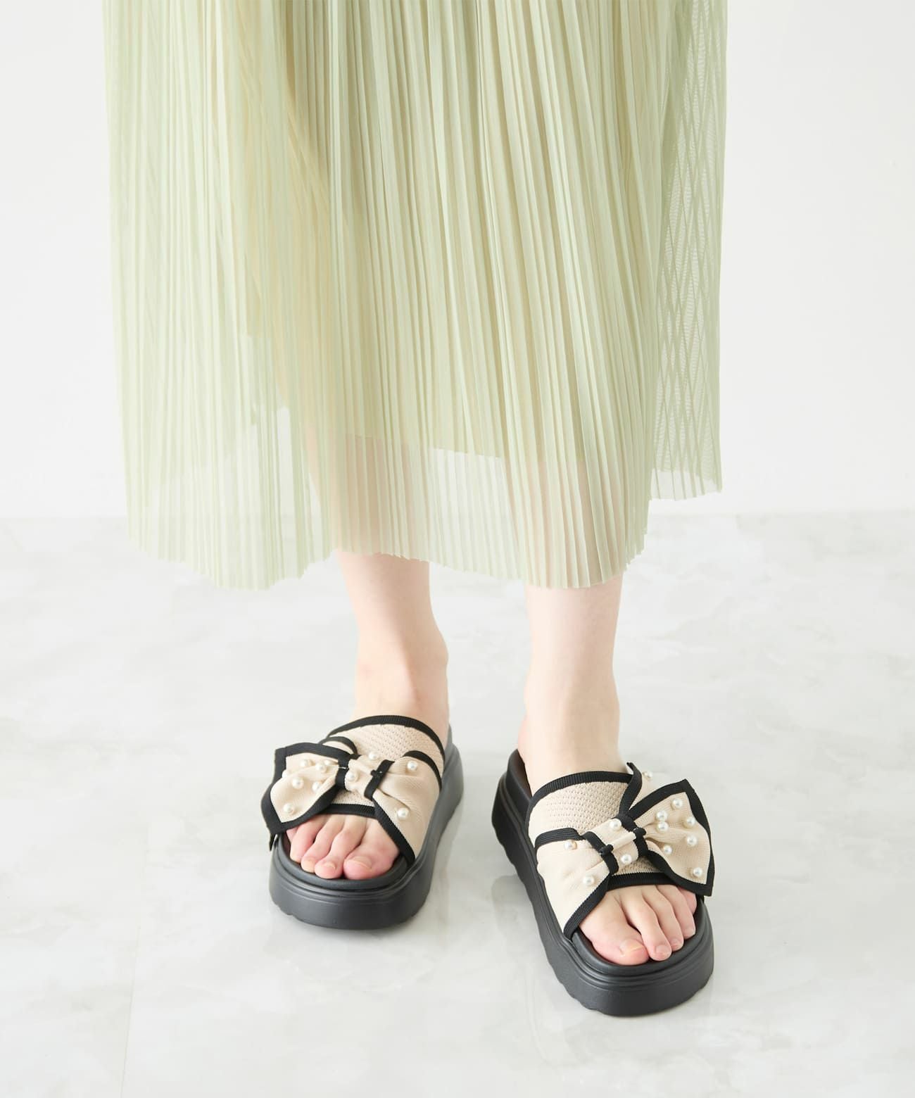 FENDI パールリボンエスパドリーユ スリッポン 厚底 パールリボン ニットサンダル | andex shoes product ONLINE STORE