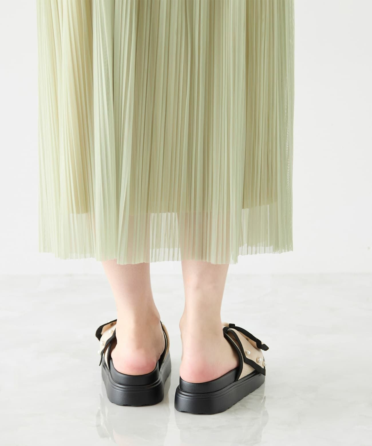 厚底 パールリボン ニットサンダル | andex shoes product ONLINE STORE