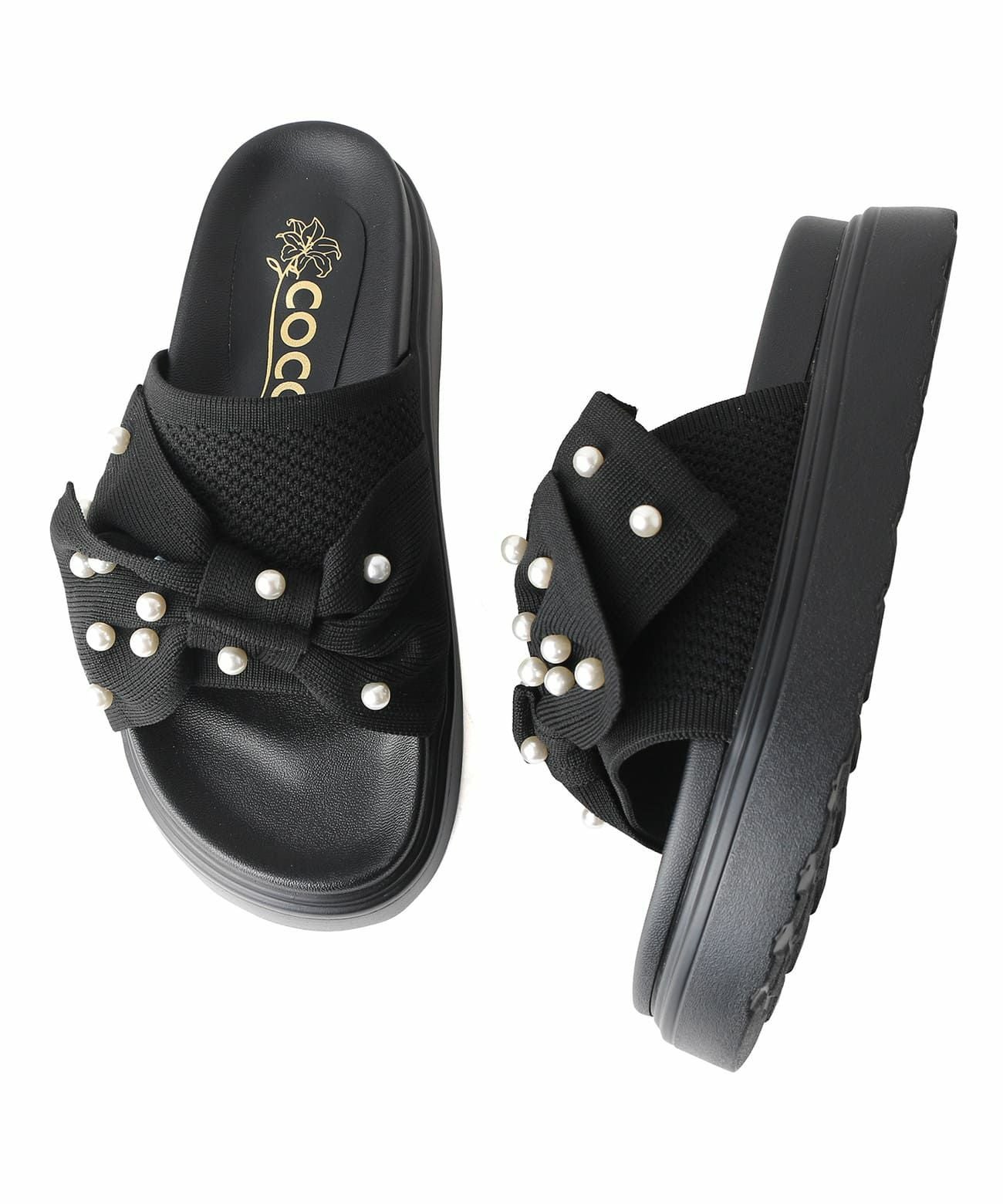 厚底 パールリボン ニットサンダル | andex shoes product ONLINE STORE