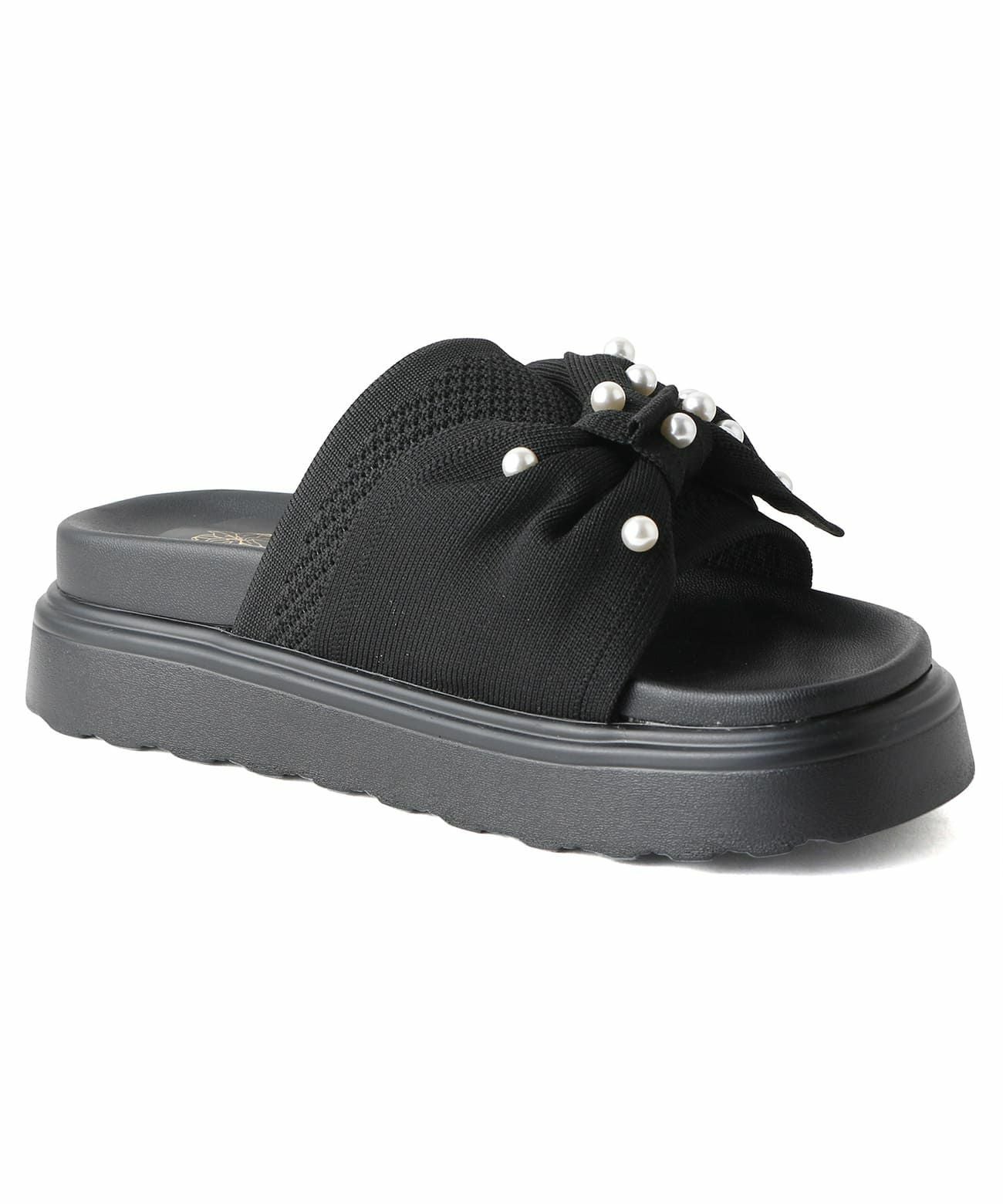 厚底 パールリボン ニットサンダル | andex shoes product ONLINE STORE