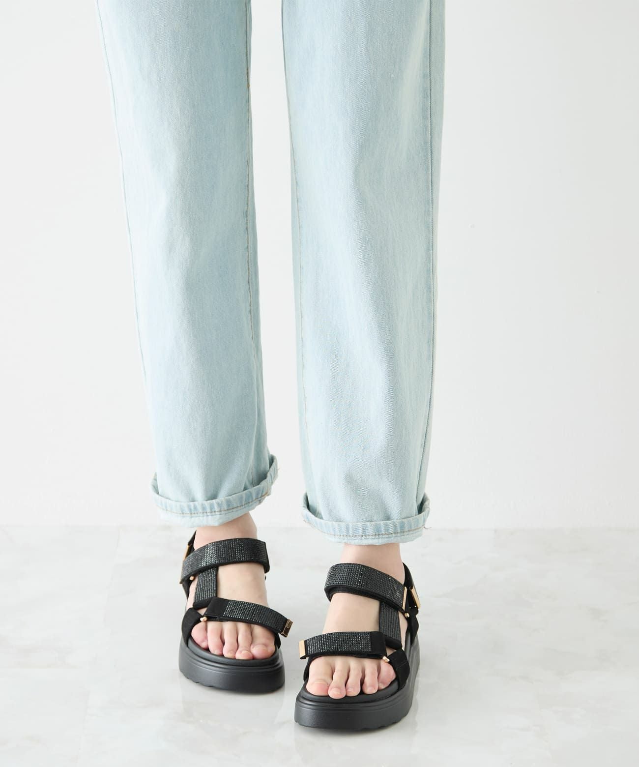 厚底 ベルクロ ストラップ ビジューサンダル | andex shoes product
