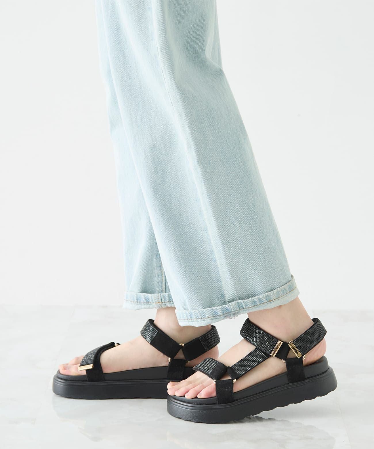 厚底 ベルクロ ストラップ ビジューサンダル | andex shoes product