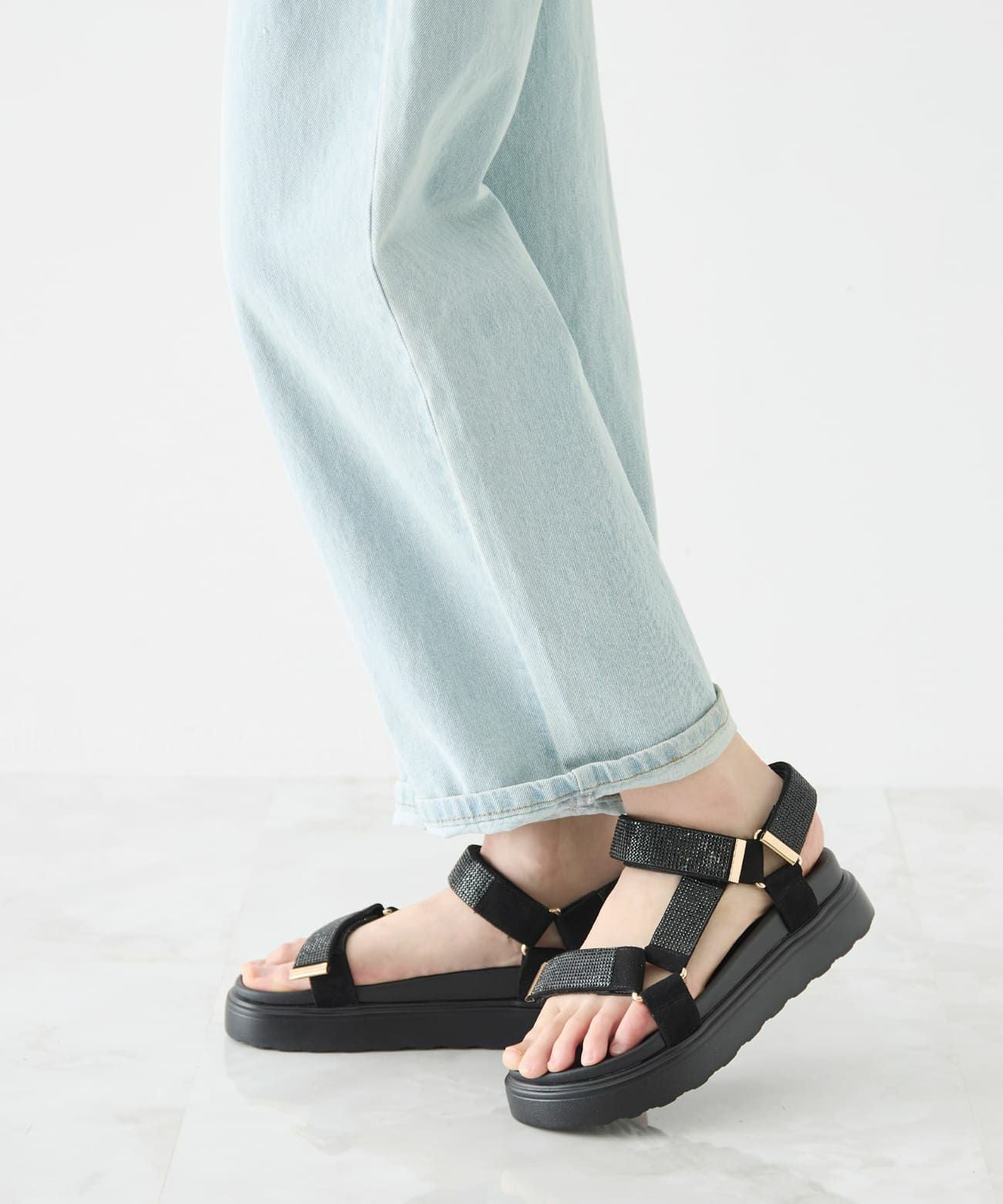 厚底 ベルクロ ストラップ ビジューサンダル | andex shoes product