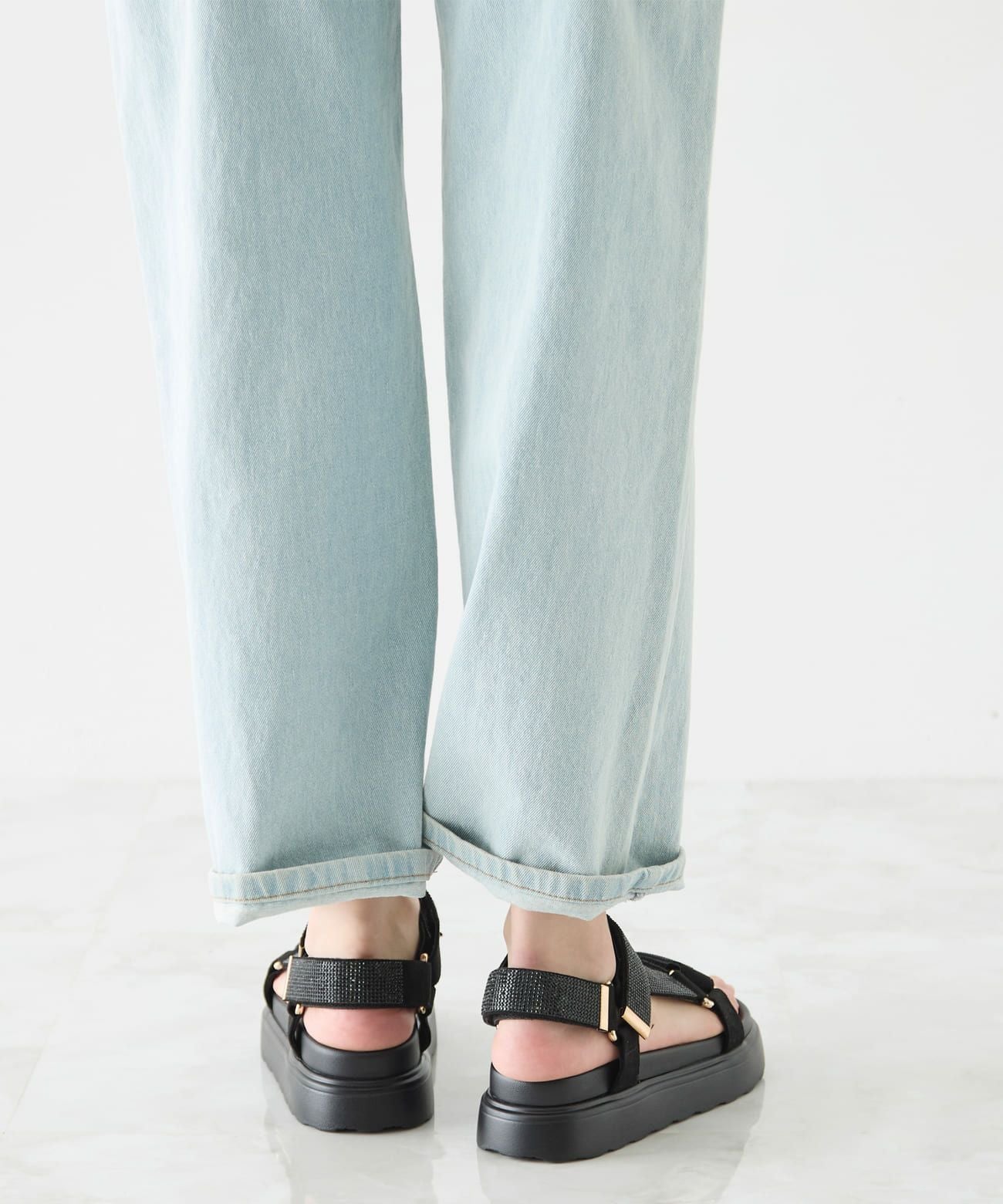 厚底 ベルクロ ストラップ ビジューサンダル | andex shoes product