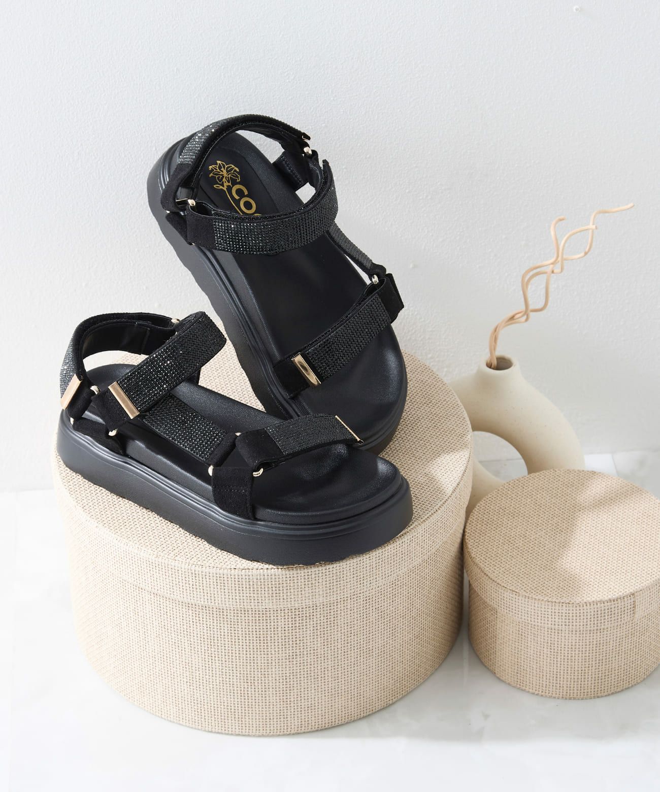 新品　SUICOKE スゥエードベルクロサンダル　24㎝ 厚底 ベルクロ ストラップ ビジューサンダル | andex shoes product
